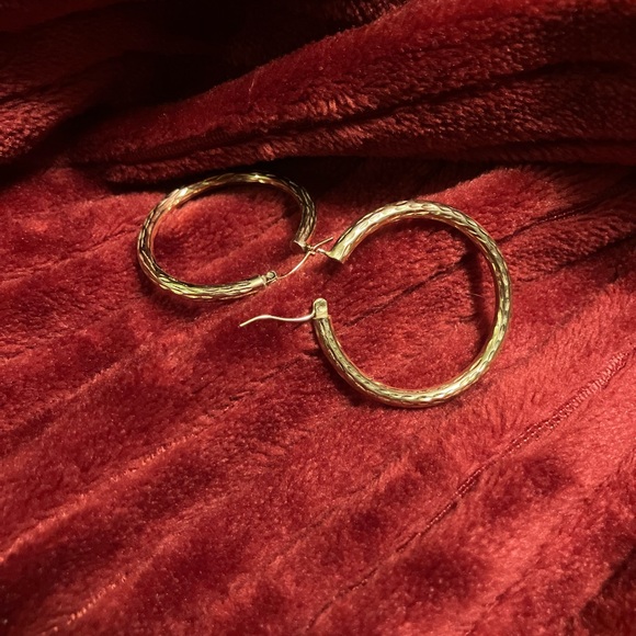 Diamond Cut 14k Solid Gold Hoop Earrings - Picture 3 of 7